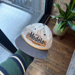 Modelo Embroidered Logo Baseball Cap in White and Washed Navy